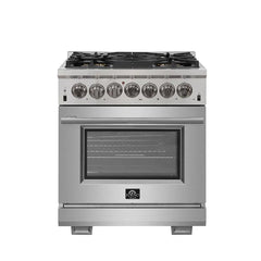 Forno 3-Piece Pro Appliance Package - 30" Dual Fuel Range, Pro-Style Refrigerator, and Dishwasher in Stainless Steel
