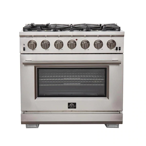 Forno 3-Piece Pro Appliance Package - 36" Gas Range, Pro-Style Refrigerator, and Dishwasher in Stainless Steel