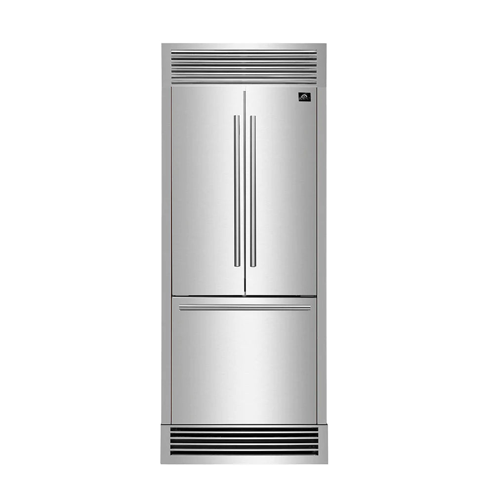 Forno 30-Inch French Door Built-In Refrigerator with 17.5 Cu Ft and Ice Maker in Stainless Steel with 4” Decorative Grill (FFFFD1974-35SG)