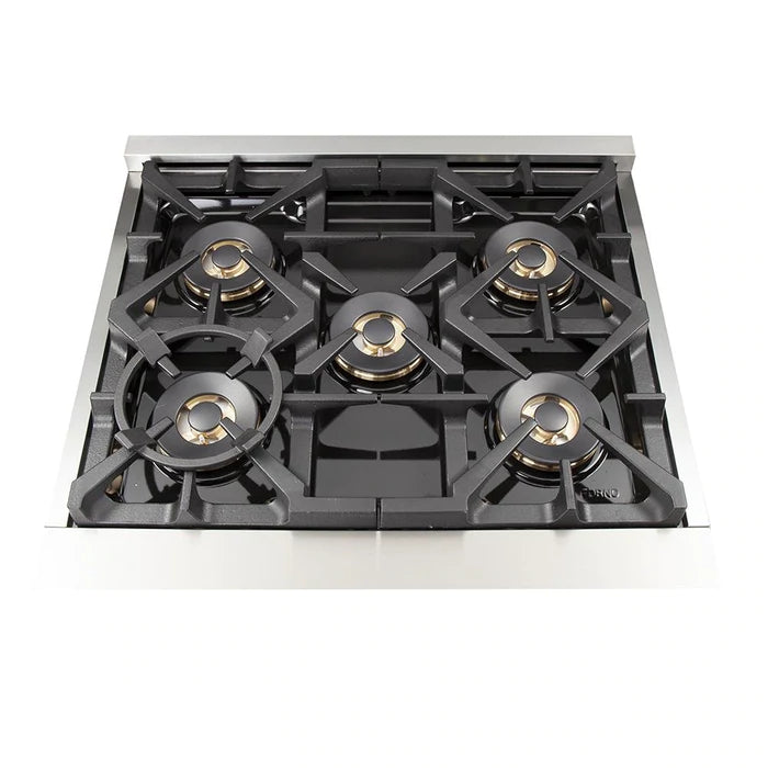 Forno 4-Piece Pro Appliance Package - 30" Dual Fuel Range, Premium Hood, French Door Refrigerator, and Dishwasher in Stainless Steel