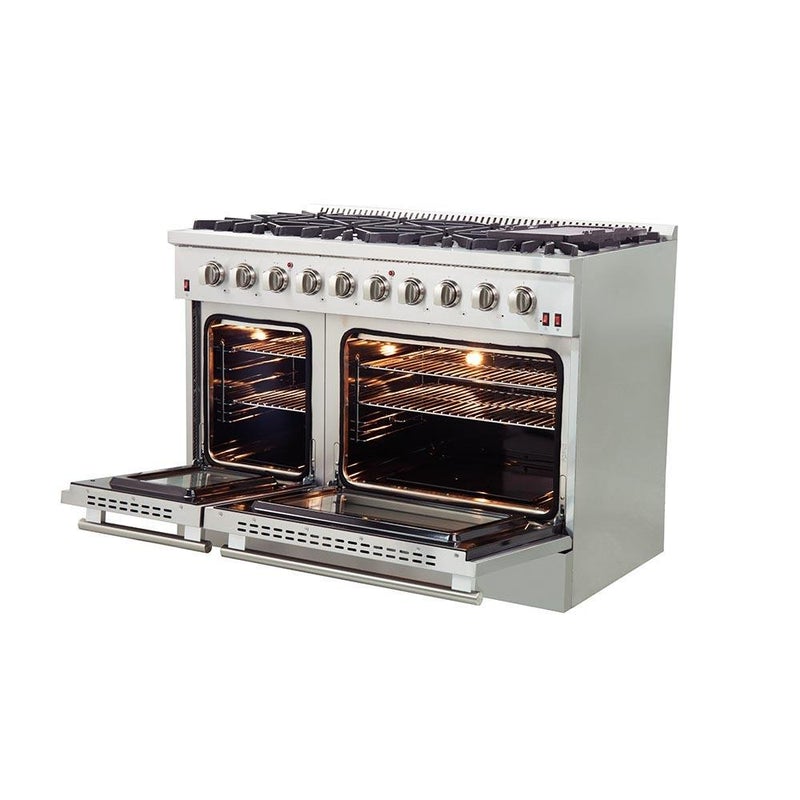 Forno 48" Galiano Gas Range with 8 Burners, Griddle, and Double Oven - FFSGS6244-48