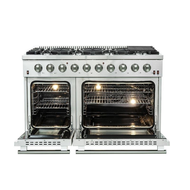 Forno 48" Galiano Gas Range with 8 Burners, Griddle, and Double Oven - FFSGS6244-48