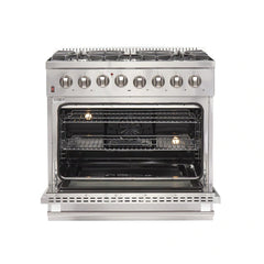 Forno 3-Piece Appliance Package - 36" Dual Fuel Range, Pro-Style Refrigerator, and Dishwasher in Stainless Steel - The Home Selection