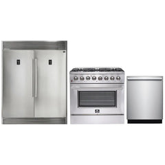 Forno 3-Piece Appliance Package - 36" Dual Fuel Range, Pro-Style Refrigerator, and Dishwasher in Stainless Steel - The Home Selection