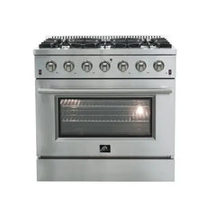 Forno 3-Piece Appliance Package - 36" Gas Range, Pro-Style Refrigerator, and Dishwasher in Stainless Steel - The Home Selection