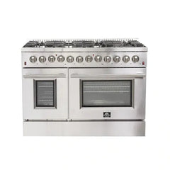Forno 3-Piece Appliance Package - 48" Dual Fuel Range, Pro-Style Refrigerator, and Dishwasher in Stainless Steel - The Home Selection