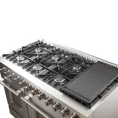Forno 3-Piece Appliance Package - 48" Dual Fuel Range, Pro-Style Refrigerator, and Dishwasher in Stainless Steel - The Home Selection