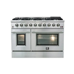 Forno 3-Piece Appliance Package - 48" Gas Range, Pro-Style Refrigerator, and Dishwasher in Stainless Steel - The Home Selection