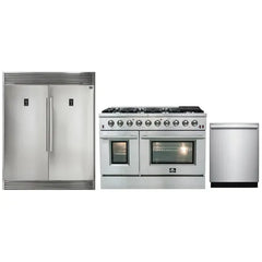 Forno 3-Piece Appliance Package - 48" Gas Range, Pro-Style Refrigerator, and Dishwasher in Stainless Steel - The Home Selection