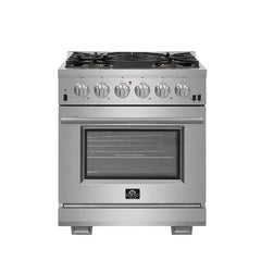Forno 3-Piece Pro Appliance Package - 30" Gas Range, Pro-Style Refrigerator, and Dishwasher in Stainless Steel - The Home Selection