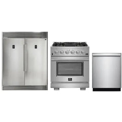 Forno 3-Piece Pro Appliance Package - 30" Gas Range, Pro-Style Refrigerator, and Dishwasher in Stainless Steel - The Home Selection