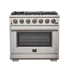 Forno 3-Piece Pro Appliance Package - 36" Gas Range, Pro-Style Refrigerator, and Dishwasher in Stainless Steel - The Home Selection