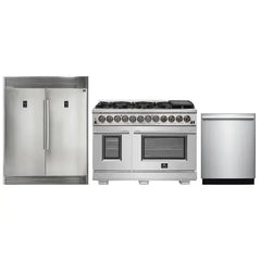Forno 3-Piece Pro Appliance Package - 48" Dual Fuel Range, Pro-Style Refrigerator, and Dishwasher in Stainless Steel - The Home Selection