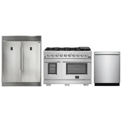 Forno 3-Piece Pro Appliance Package - 48" Gas Range, 56" Pro-Style Refrigerator, and Dishwasher in Stainless Steel - The Home Selection