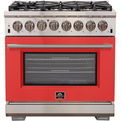 Forno 36" Capriasca Dual Fuel Range - Gas Cooktop with 240v Electric Oven - 6 Burners, Convection Oven and 120,000 BTUs - FFSGS6187-36 - The Home Selection