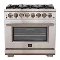 Forno 36" Capriasca Dual Fuel Range - Gas Cooktop with 240v Electric Oven - 6 Burners, Convection Oven and 120,000 BTUs - FFSGS6187-36 - The Home Selection
