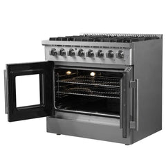 Forno 36-Inch Galiano Dual Fuel Range with 6 Gas Burners, 83,000 BTUs, & French Door Electric Oven in Stainless Steel (FFSGS6356-36) - The Home Selection