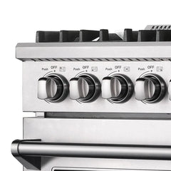 Forno 4-Piece Appliance Package - 30" Gas Range, 36" Refrigerator with Water Dispenser, Microwave Oven, & 3-Rack Dishwasher in Stainless Steel - The Home Selection