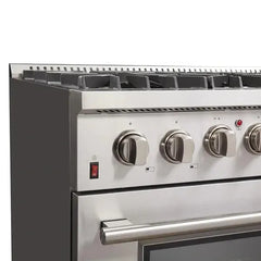 Forno 4-Piece Appliance Package - 36" Dual Fuel Range, 36" Refrigerator with Water Dispenser, Microwave Drawer, & 3-Rack Dishwasher in Stainless Steel - The Home Selection