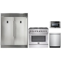 Forno 4-Piece Appliance Package - 36" Dual Fuel Range, 56" Pro-Style Refrigerator, Microwave Drawer, & 3-Rack Dishwasher in Stainless Steel - The Home Selection