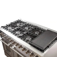 Forno 4-Piece Appliance Package - 48" Dual Fuel Range, 36" Refrigerator with Water Dispenser, Microwave Oven, & 3-Rack Dishwasher in Stainless Steel - The Home Selection