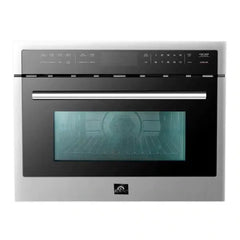 Forno 4-Piece Appliance Package - 48" Dual Fuel Range, 36" Refrigerator with Water Dispenser, Microwave Oven, & 3-Rack Dishwasher in Stainless Steel - The Home Selection