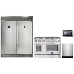 Forno 4-Piece Appliance Package - 48" Dual Fuel Range, 56" Pro-Style Refrigerator, Microwave Drawer, & 3-Rack Dishwasher in Stainless Steel - The Home Selection