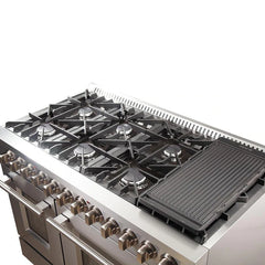 Forno 4-Piece Appliance Package - 48" Dual Fuel Range, 56" Pro-Style Refrigerator, Microwave Oven, & 3-Rack Dishwasher in Stainless Steel - The Home Selection