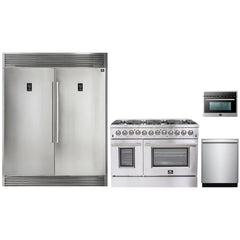 Forno 4-Piece Appliance Package - 48" Dual Fuel Range, 56" Pro-Style Refrigerator, Microwave Oven, & 3-Rack Dishwasher in Stainless Steel - The Home Selection