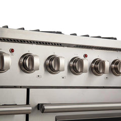 Forno 4-Piece Appliance Package - 48" Gas Range, 36" Refrigerator with Water Dispenser, Microwave Drawer, & 3-Rack Dishwasher in Stainless Steel - The Home Selection
