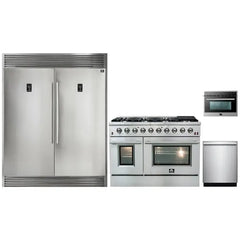 Forno 4-Piece Appliance Package - 48" Gas Range, 56" Pro-Style Refrigerator, Microwave Oven, & 3-Rack Dishwasher in Stainless Steel - The Home Selection