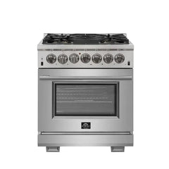 Forno 4-Piece Pro Appliance Package - 30" Dual Fuel Range, 56" Pro-Style Refrigerator, Microwave Drawer, & 3-Rack Dishwasher in Stainless Steel - The Home Selection
