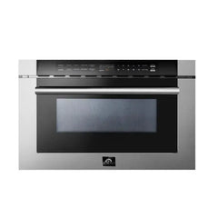 Forno 4-Piece Pro Appliance Package - 30" Gas Range, 56" Pro-Style Refrigerator, Microwave Drawer, & 3-Rack Dishwasher in Stainless Steel - The Home Selection