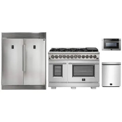 Forno 4-Piece Pro Appliance Package - 48" Dual Fuel Range, 56" Pro-Style Refrigerator, Microwave Drawer, & 3-Rack Dishwasher in Stainless Steel - The Home Selection