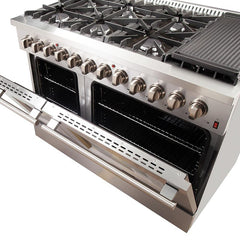 Forno 48" Galiano Dual Fuel Range - Gas Cooktop with 240v Electric Oven - 8 Burners, Griddle, and Double Oven - FFSGS6156-48 - The Home Selection