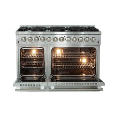 Forno 48" Galiano Dual Fuel Range - Gas Cooktop with 240v Electric Oven - 8 Burners, Griddle, and Double Oven - FFSGS6156-48 - The Home Selection