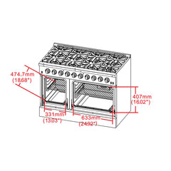 Forno 48" Galiano Dual Fuel Range - Gas Cooktop with 240v Electric Oven - 8 Burners, Griddle, and Double Oven - FFSGS6156-48 - The Home Selection