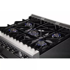 Forno 5-Piece Appliance Package - 30" Gas Range, 36" Refrigerator with Water Dispenser, Wall Mount Hood with Backsplash, Microwave Drawer, & 3-Rack Dishwasher in Stainless Steel - The Home Selection