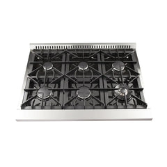 Forno 5-Piece Appliance Package - 36" Dual Fuel Range, 36" Refrigerator with Water Dispenser, Wall Mount Hood with Backsplash, Microwave Drawer, & 3-Rack Dishwasher in Stainless Steel - The Home Selection
