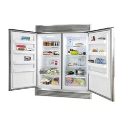 Forno 5-Piece Appliance Package - 36" Dual Fuel Range, 56" Pro-Style Refrigerator, Wall Mount Hood with Backsplash, Microwave Oven, & 3-Rack Dishwasher in Stainless Steel - The Home Selection