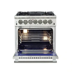 Forno 5-Piece Pro Appliance Package - 30" Dual Fuel Range, 56" Pro-Style Refrigerator, Wall Mount Hood with Backsplash, Microwave Drawer, & 3-Rack Dishwasher in Stainless Steel - The Home Selection