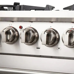 Forno 5-Piece Pro Appliance Package - 30" Dual Fuel Range, 56" Pro-Style Refrigerator, Wall Mount Hood with Backsplash, Microwave Oven, & 3-Rack Dishwasher in Stainless Steel - The Home Selection