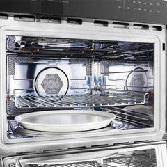 Forno 5-Piece Pro Appliance Package - 36" Gas Range, 36" Refrigerator with Water Dispenser, 36" Wall Mount Hood, Microwave Oven, & 3-Rack Dishwasher in Stainless Steel - The Home Selection
