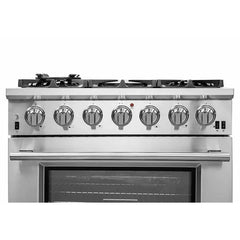 Forno 5-Piece Pro Appliance Package - 36" Gas Range, 36" Refrigerator with Water Dispenser, 36" Wall Mount Hood, Microwave Oven, & 3-Rack Dishwasher in Stainless Steel - The Home Selection