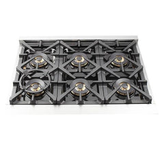 Forno 5-Piece Pro Appliance Package - 36" Gas Range, 36" Refrigerator with Water Dispenser, 36" Wall Mount Hood, Microwave Oven, & 3-Rack Dishwasher in Stainless Steel - The Home Selection