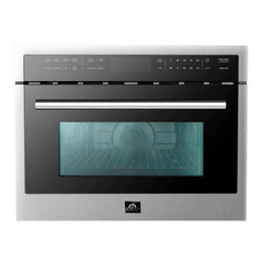 Forno 5-Piece Pro Appliance Package - 36" Gas Range, 36" Refrigerator with Water Dispenser, 36" Wall Mount Hood, Microwave Oven, & 3-Rack Dishwasher in Stainless Steel - The Home Selection