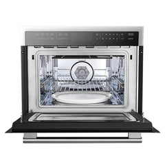 Forno 5-Piece Pro Appliance Package - 36" Gas Range, 36" Refrigerator with Water Dispenser, 36" Wall Mount Hood, Microwave Oven, & 3-Rack Dishwasher in Stainless Steel - The Home Selection