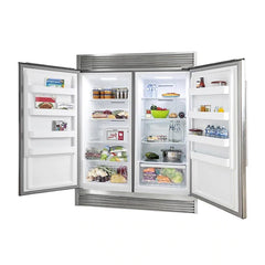 Forno 5-Piece Pro Appliance Package - 48" Gas Range, 56" Pro-Style Refrigerator, Wall Mount Hood with Backsplash, Microwave Oven, & 3-Rack Dishwasher in Stainless Steel - The Home Selection
