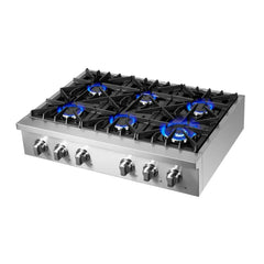 Forno Lseo 36-Inch Gas Range top, 6 Burners, Griddle in Stainless Steel - FCTGS5737-36 - The Home Selection