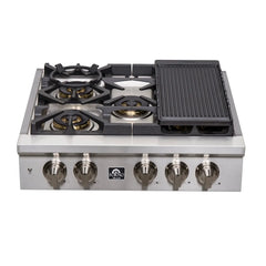 Forno Spezia 30-Inch Gas Cooktop, 4 Burners, Wok Ring and Grill/Griddle in Stainless Steel - FCTGS5751-30 - The Home Selection
